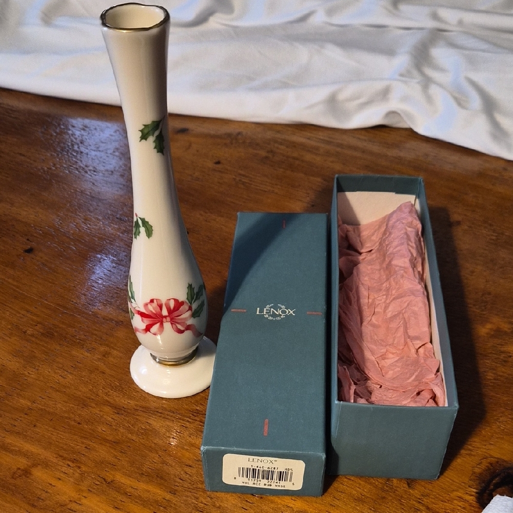 Lenox White and Red Floral Vase